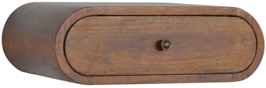 Artisan Furniture Sieninis apvalus mango medienos naktinis staliukas su stalčiumi, kaštono atspalvio