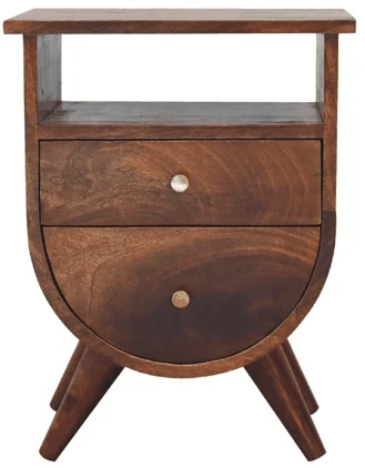 Artisan Furniture Split mango medienos naktinis staliukas su 2 stalčiais ir lentyna, kaštono atspalvio