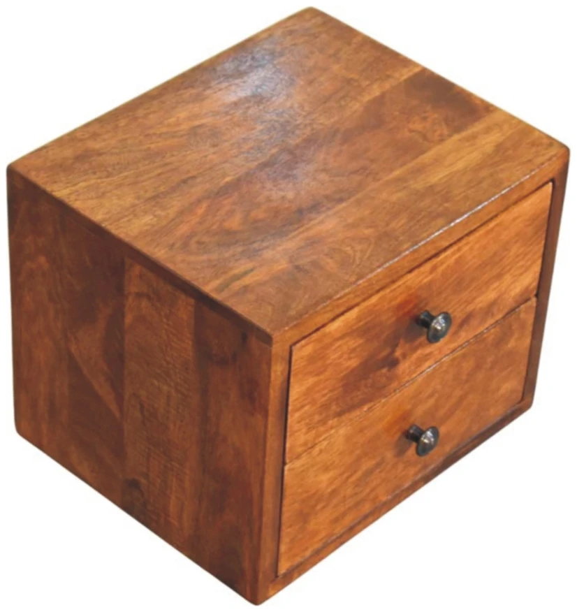 Artisan Furniture Riešutmedžio atspalvio naktinis staliukas su 2 stalčiais, 30 cm