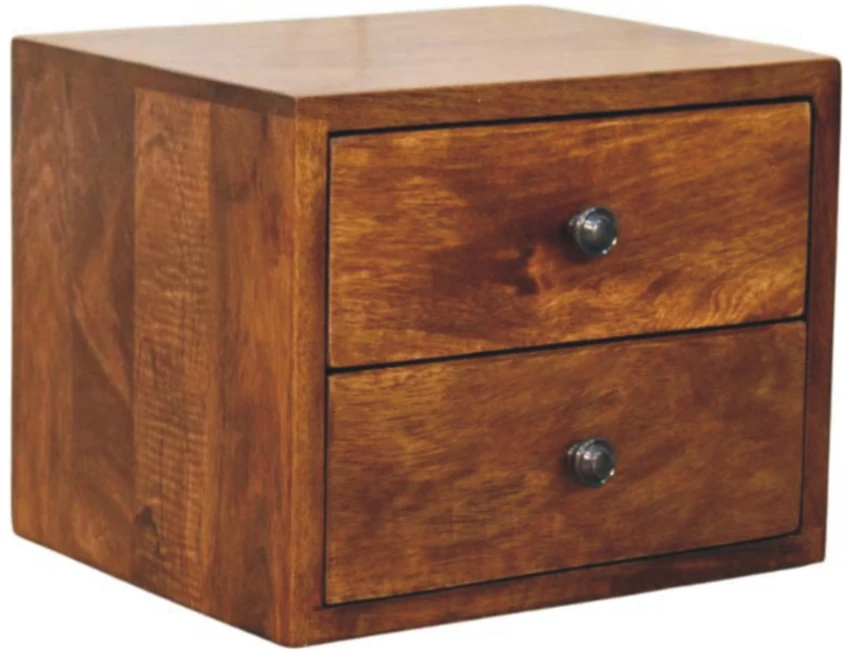 Artisan Furniture Riešutmedžio atspalvio naktinis staliukas su 2 stalčiais, 30 cm