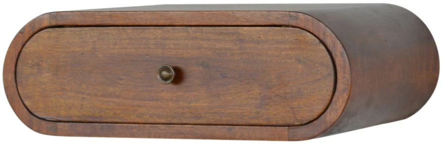 Artisan Furniture Sieninis apvalus mango medienos naktinis staliukas su stalčiumi, kaštono atspalvio