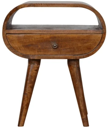 Artisan Furniture Mango medienos naktinis staliukas su stalčiumi ir lentyna, kaštono atspalvio