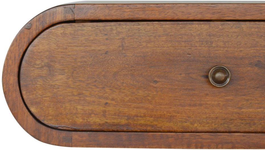 Artisan Furniture Sieninis apvalus mango medienos naktinis staliukas su stalčiumi, kaštono atspalvio