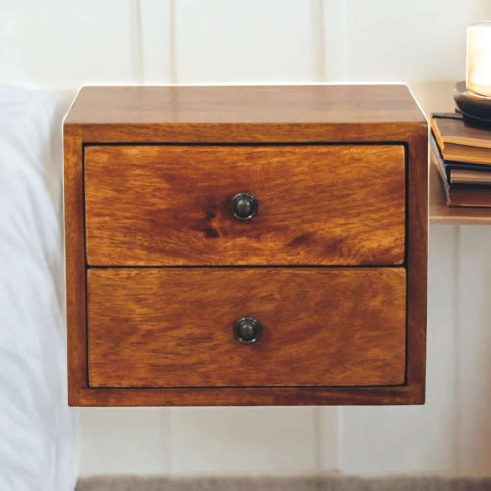 Artisan Furniture Riešutmedžio atspalvio naktinis staliukas su 2 stalčiais, 30 cm