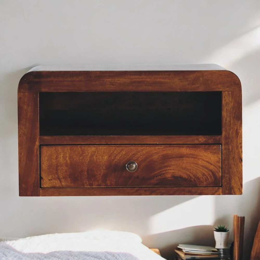 Artisan Furniture Riešutmedžio atspalvio naktinis staliukas su 1 stalčiumi, 45 cm