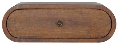 Artisan Furniture Sieninis apvalus mango medienos naktinis staliukas su stalčiumi, kaštono atspalvio