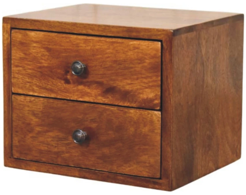 Artisan Furniture Riešutmedžio atspalvio naktinis staliukas su 2 stalčiais, 30 cm