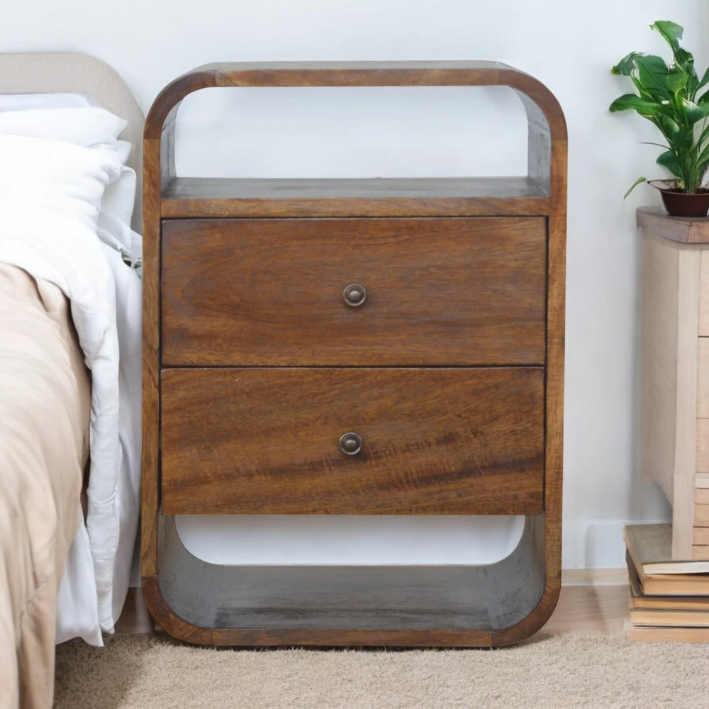 Artisan Furniture Riešutmedžio atspalvio naktinis staliukas su 2 stalčiais, 40 cm