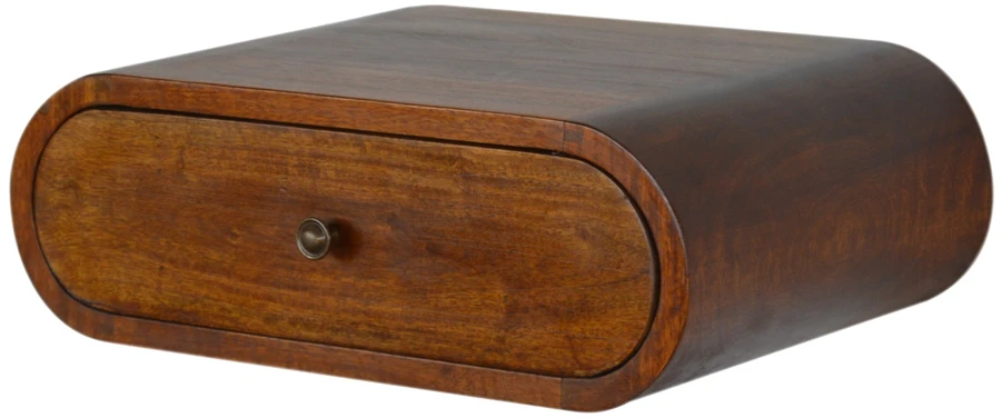 Artisan Furniture Sieninis apvalus mango medienos naktinis staliukas su stalčiumi, kaštono atspalvio