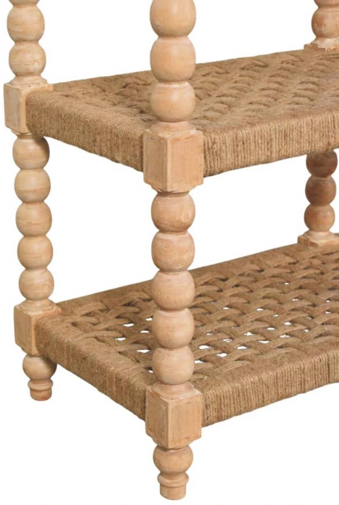Artisan Furniture Savoy konsolinis staliukas su verpstės formos kojelėmis ir džiuto lentynomis