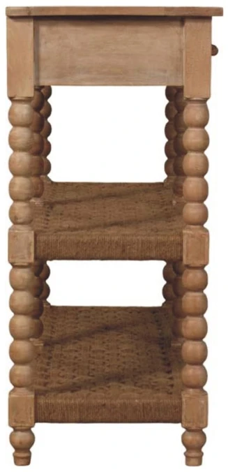 Artisan Furniture Savoy konsolinis staliukas su verpstės formos kojelėmis ir džiuto lentynomis