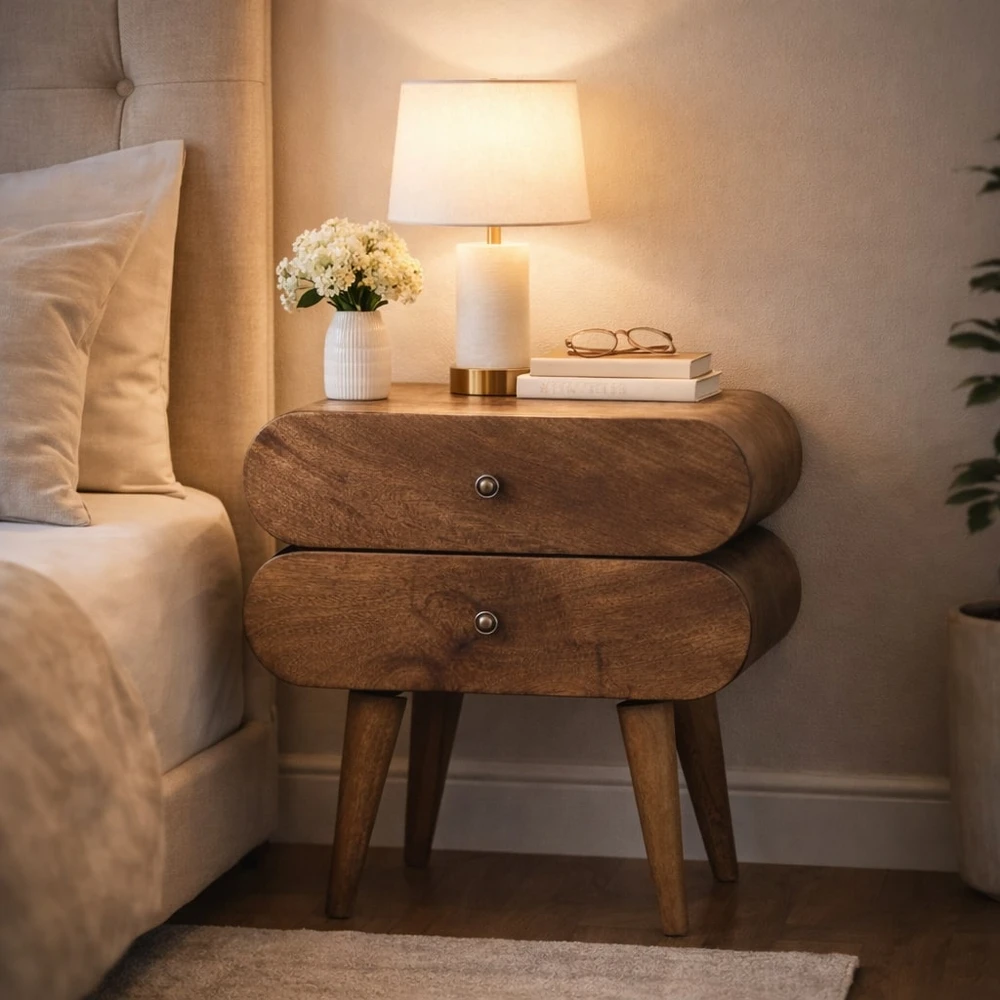 Artisan Furniture Slimline -Drawer mango medienos naktinis staliukas su 2 stalčiais