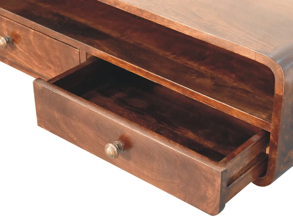 Artisan Furniture Sieninis atviras mango medienos konsolinis staliukas, Kalifornijos riešutmedžio atspalvio