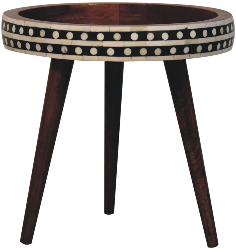 Artisan Furniture Skandinaviško stiliaus raštuotas mango medienos šoninis staliukas, medaus karamelės atspalvio