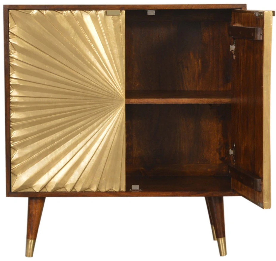 Artisan Furniture Manila Gold mango medienos spintelė su žalvario spalvos detalėmis