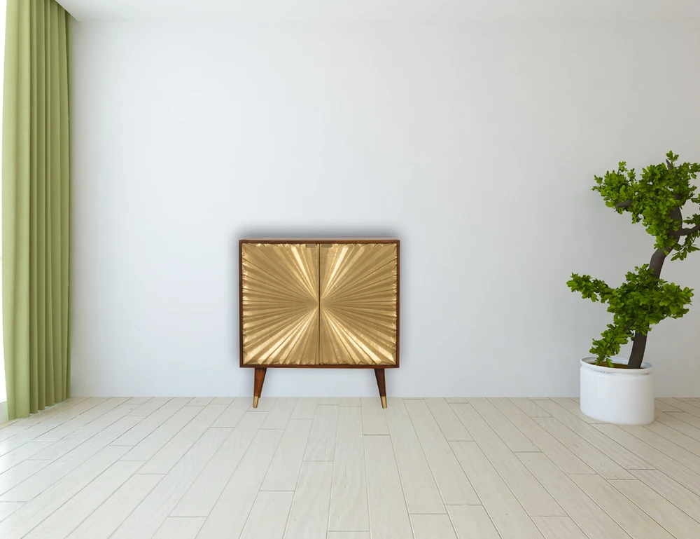 Artisan Furniture Manila Gold mango medienos spintelė su žalvario spalvos detalėmis