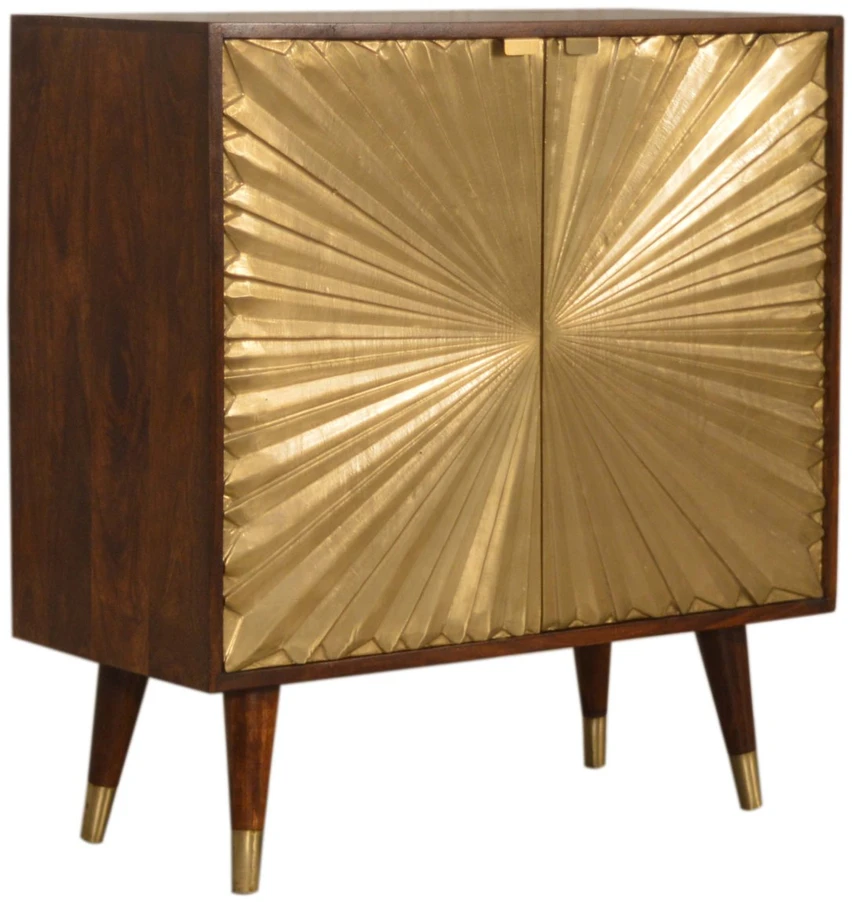 Artisan Furniture Manila Gold mango medienos spintelė su žalvario spalvos detalėmis