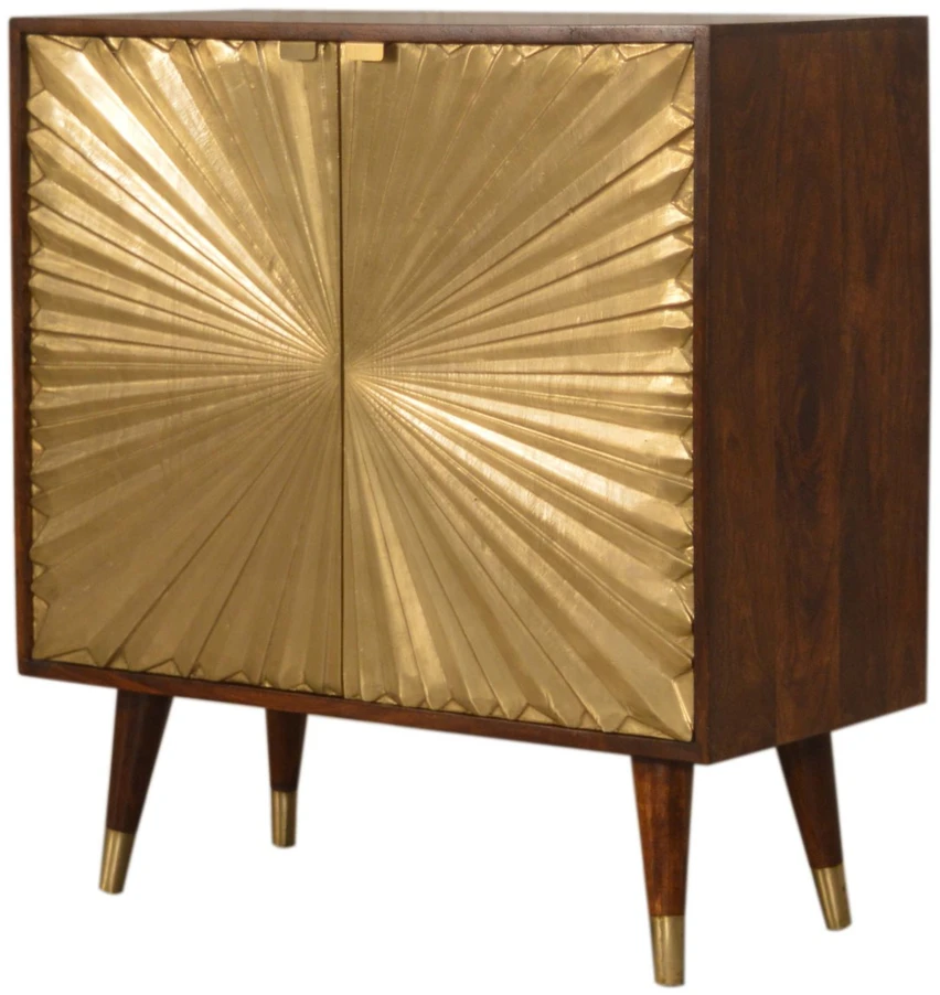 Artisan Furniture Manila Gold mango medienos spintelė su žalvario spalvos detalėmis