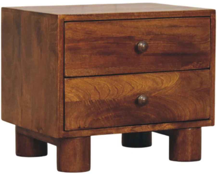 Artisan Furniture Tula mango medienos naktinis staliukas su 2 stalčiais, kaštono atspalvio