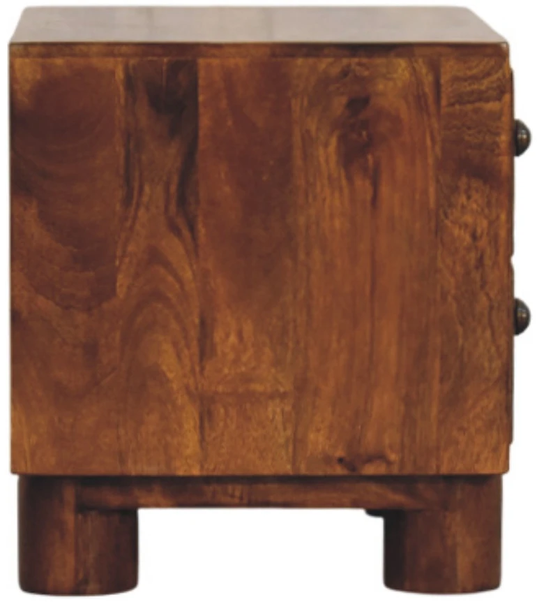 Artisan Furniture Tula mango medienos naktinis staliukas su 2 stalčiais, kaštono atspalvio