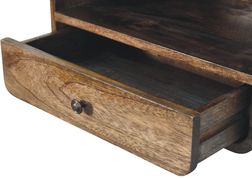 Artisan Furniture Wall-Mount mango medienos naktinis staliukas ir atvira lentyna