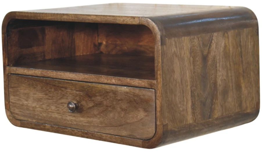 Artisan Furniture Wall-Mount mango medienos naktinis staliukas ir atvira lentyna