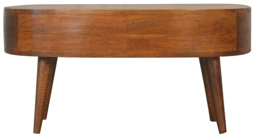 Artisan Furniture Wave mango medienos kavos staliukas su stalčiumi ir lentyna, kaštono atspalvio