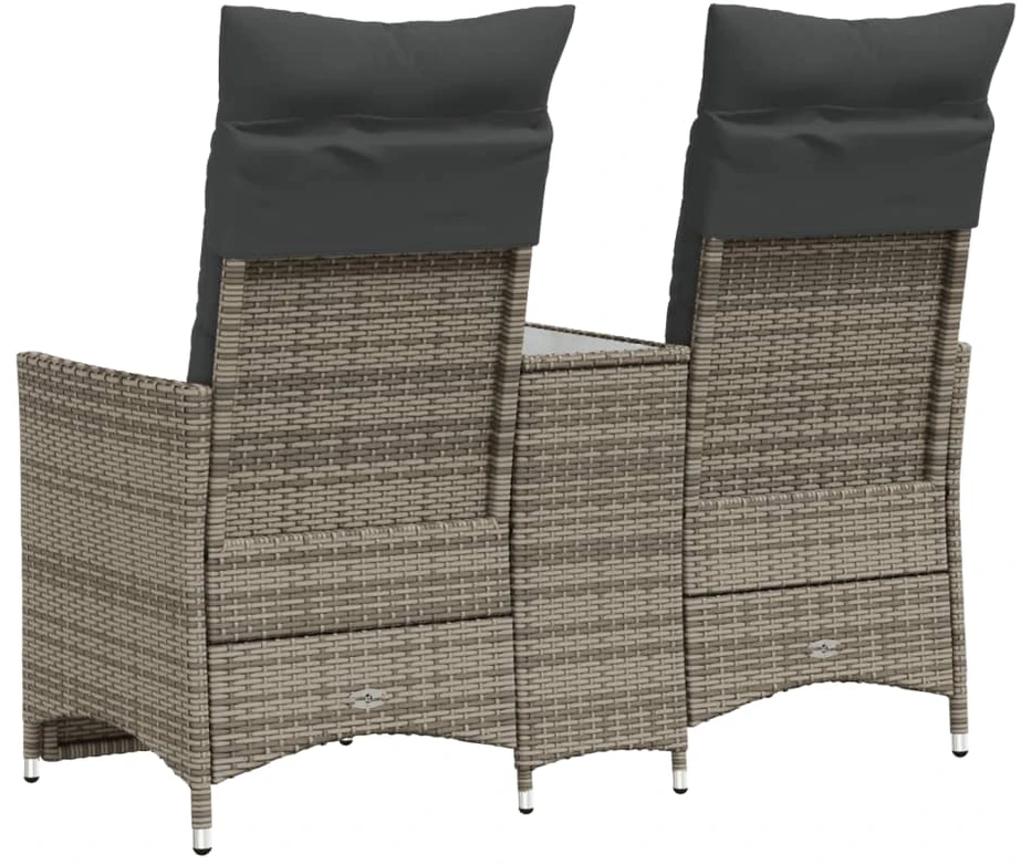 Atlošiama dvivietė sodo sofa su staliuku, pilka, poliratanas