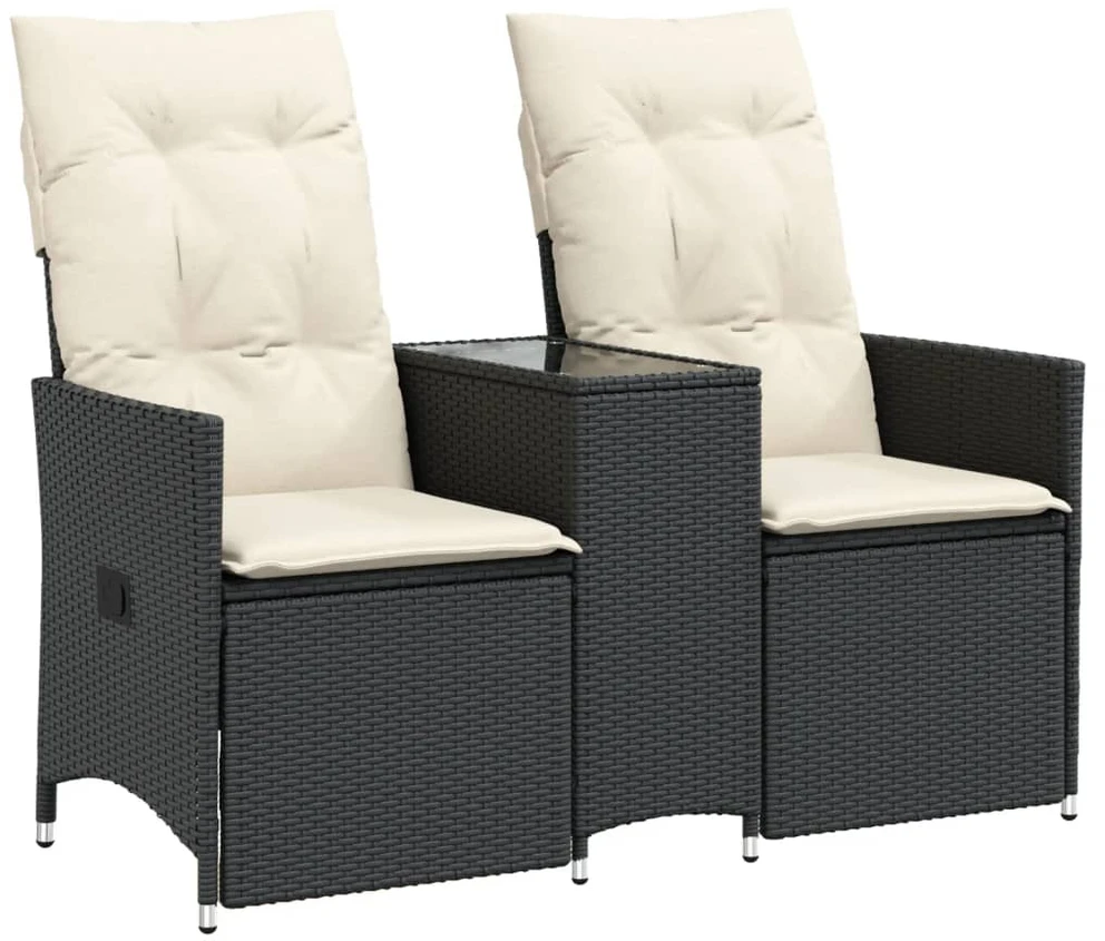 Atlošiama dvivietė sodo sofa su staliuku, juoda, poliratanas