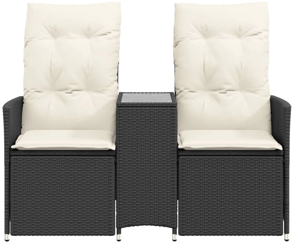 Atlošiama dvivietė sodo sofa su staliuku, juoda, poliratanas