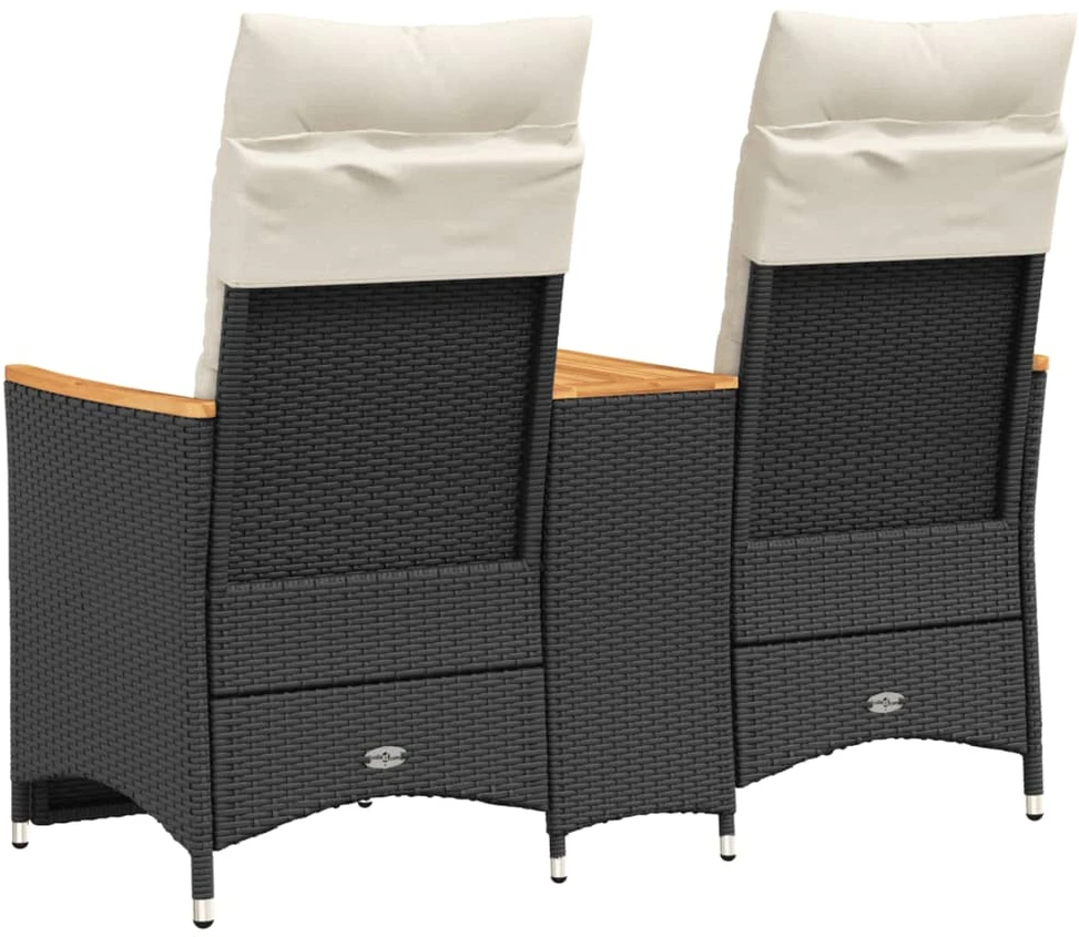 Atlošiama dvivietė sodo sofa su staliuku, juoda, poliratanas