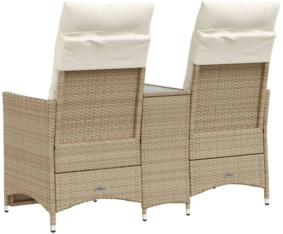 Atlošiama dvivietė sodo sofa su staliuku, smėlio, poliratanas