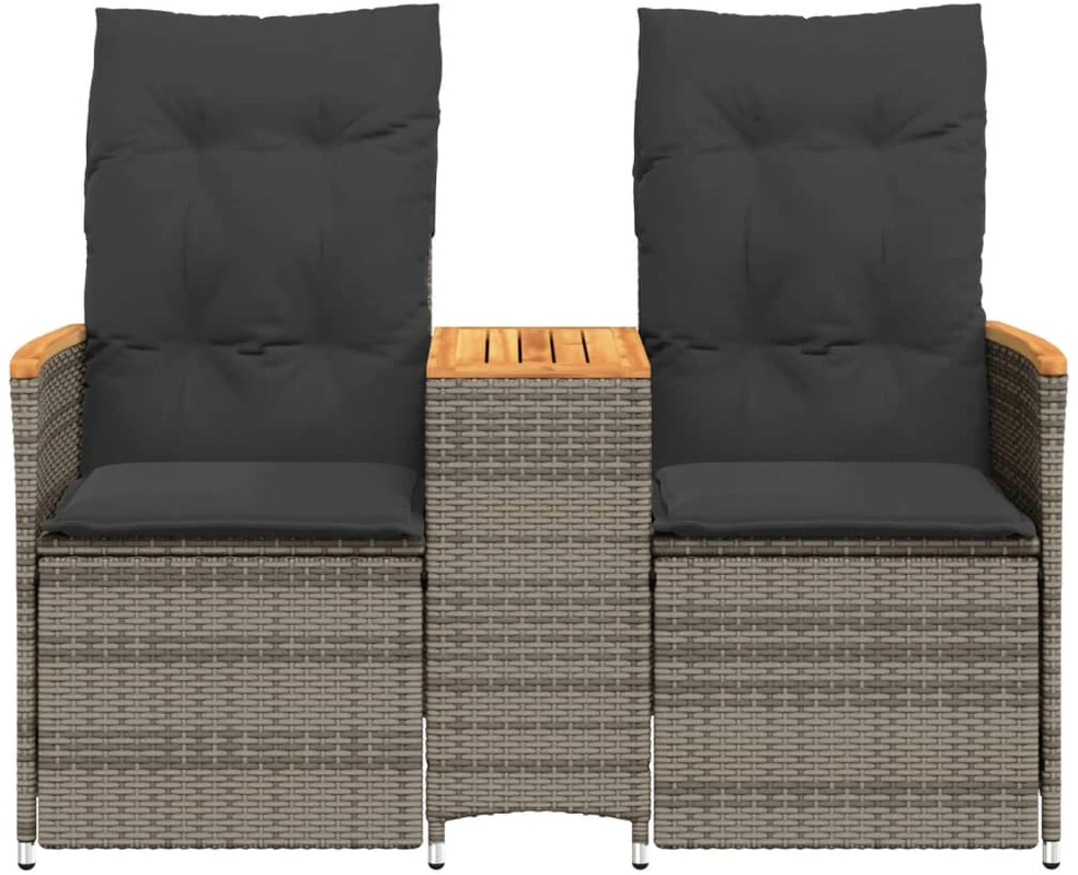 Atlošiama dvivietė sodo sofa su staliuku, pilka, poliratanas