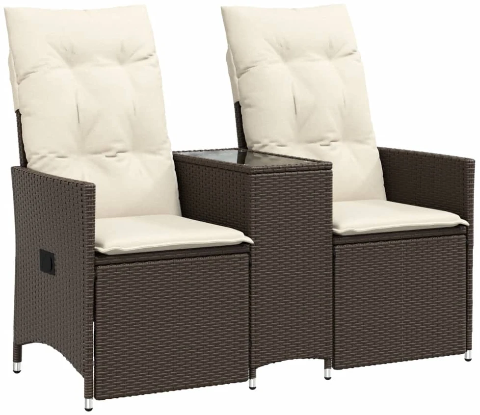 Atlošiama dvivietė sodo sofa su staliuku, ruda, poliratanas