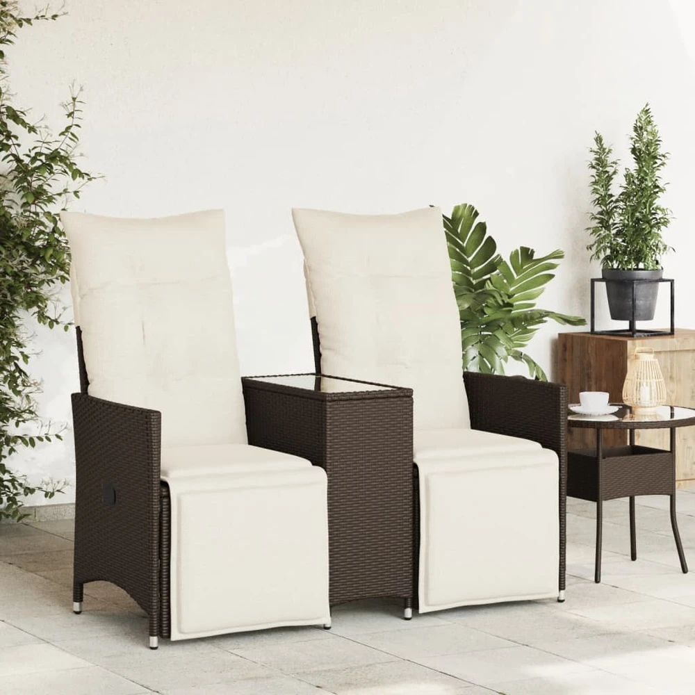Atlošiama dvivietė sodo sofa su staliuku, ruda, poliratanas