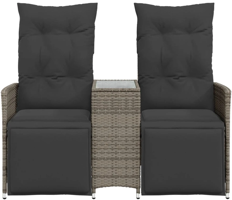 Atlošiama dvivietė sodo sofa su staliuku, pilka, poliratanas