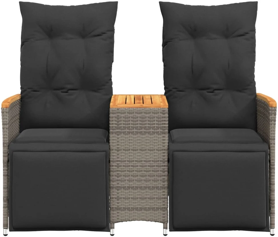 Atlošiama dvivietė sodo sofa su staliuku, pilka, poliratanas