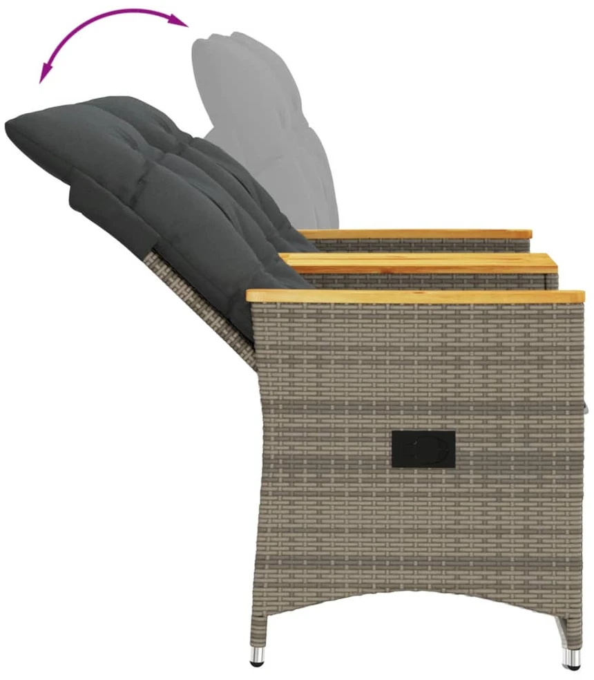 Atlošiama dvivietė sodo sofa su staliuku, pilka, poliratanas