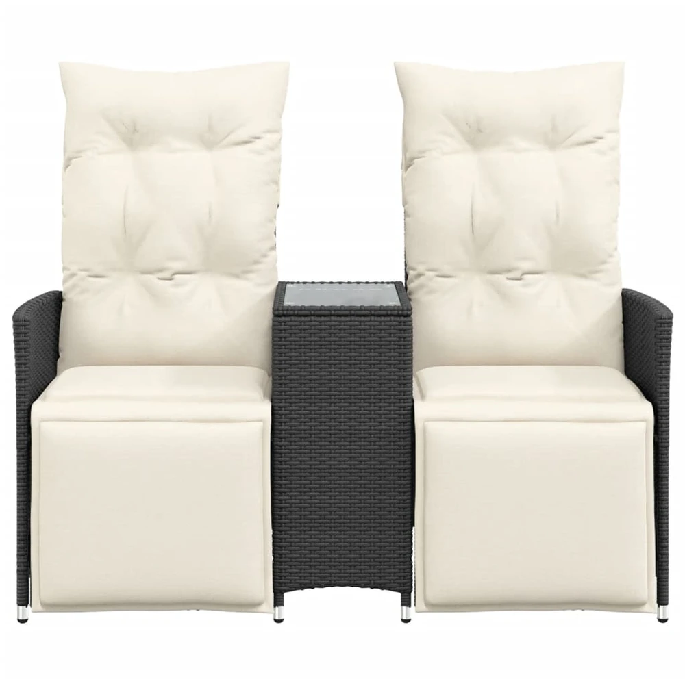 Atlošiama dvivietė sodo sofa su staliuku, juoda, poliratanas