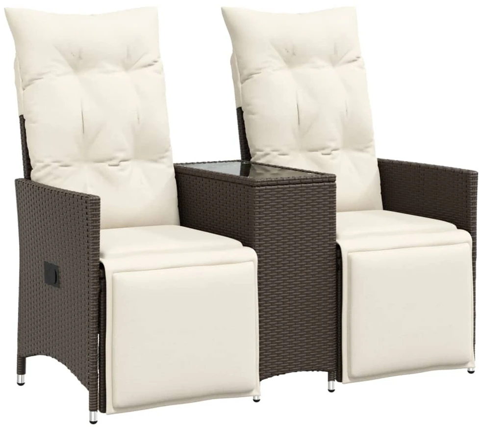Atlošiama dvivietė sodo sofa su staliuku, ruda, poliratanas