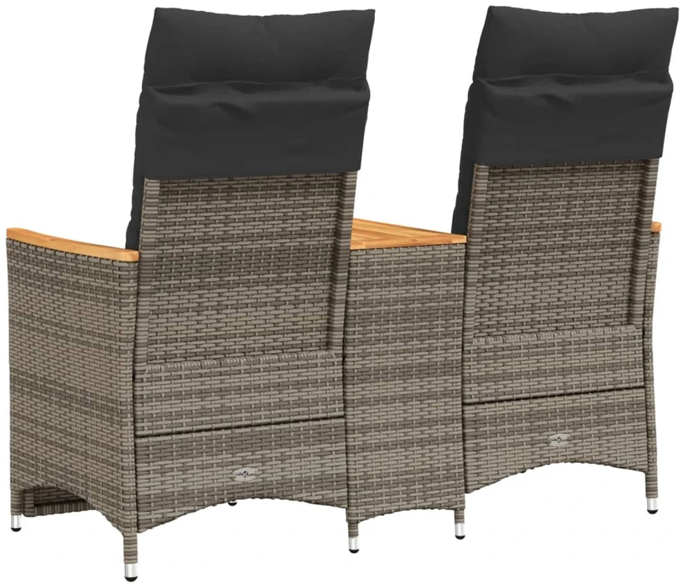 Atlošiama dvivietė sodo sofa su staliuku, pilka, poliratanas