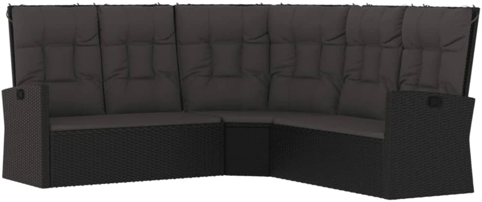Lauko baldų komplektas Atlošiama kampinė sofa su pagalvėlėmis, juoda, poliratanas