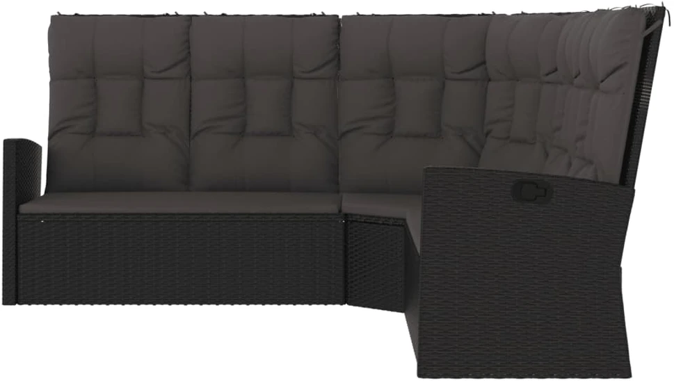 Lauko baldų komplektas Atlošiama kampinė sofa su pagalvėlėmis, juoda, poliratanas