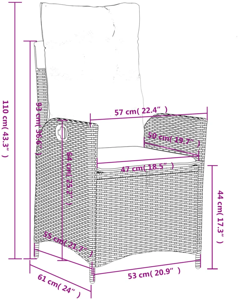 Atlošiama sodo kėdė su pagalvėlėmis, pilka, poliratanas