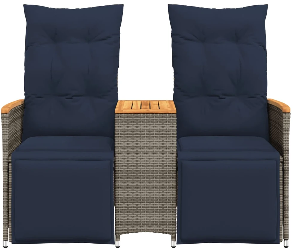 Atlošiama sodo sofa, 2 vietų, su staliuku, pilka, polirotangas