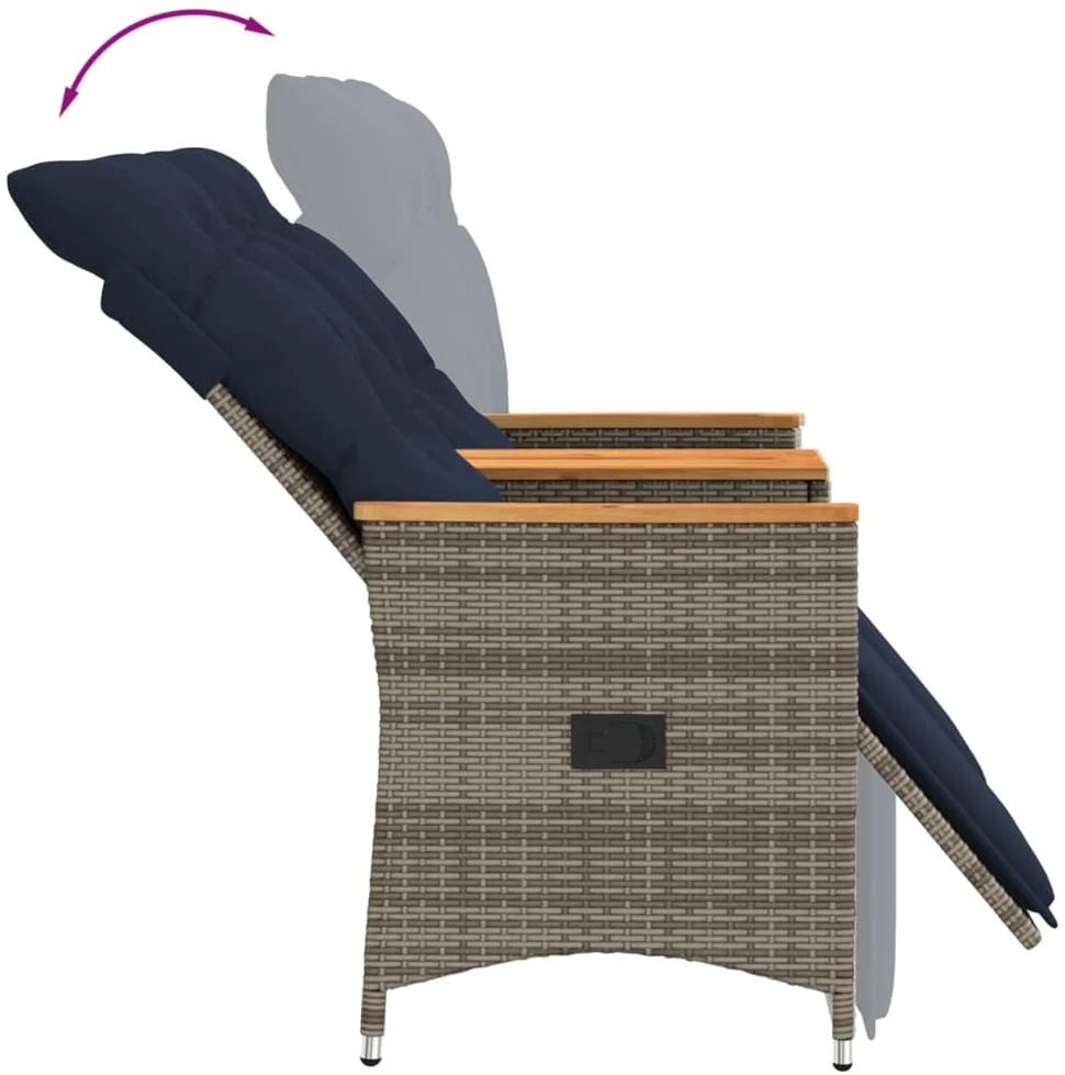 Atlošiama sodo sofa, 2 vietų, su staliuku, pilka, polirotangas