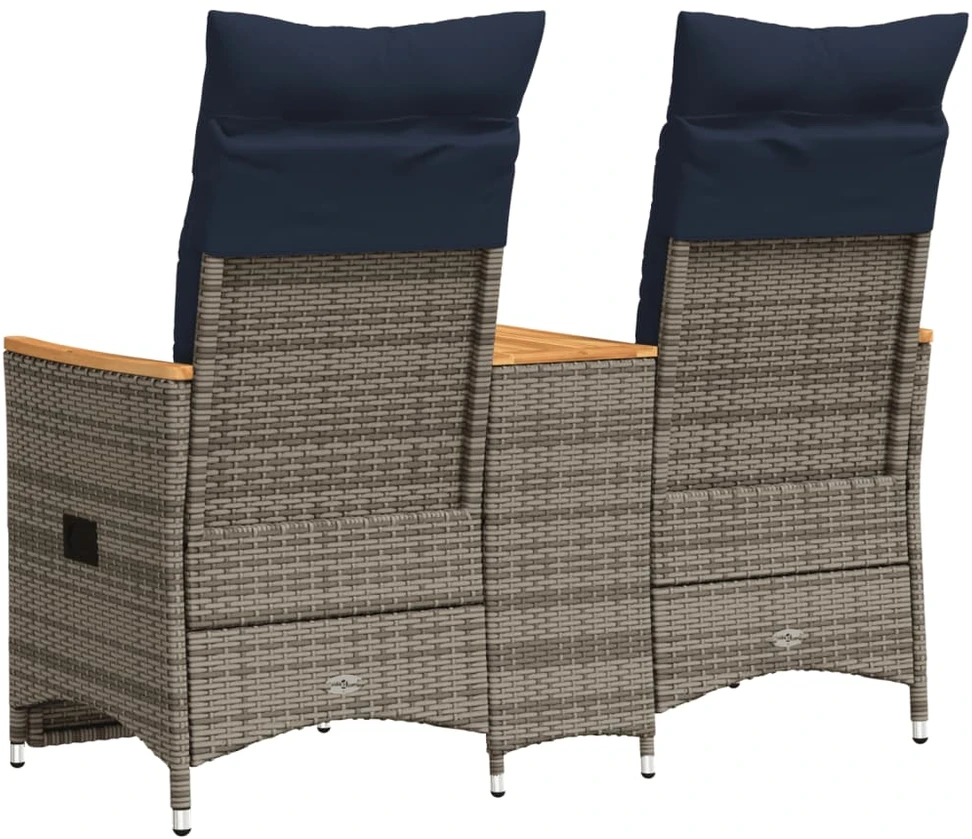 Atlošiama sodo sofa, 2 vietų, su staliuku, pilka, polirotangas