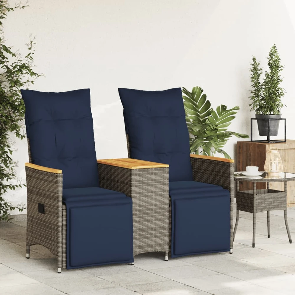 Atlošiama sodo sofa, 2 vietų, su staliuku, pilka, polirotangas