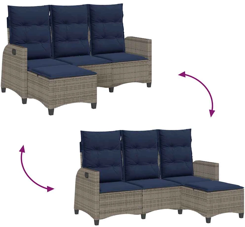 Atlošiama sodo sofa su pagalvėlėmis L formos pilkos spalvos