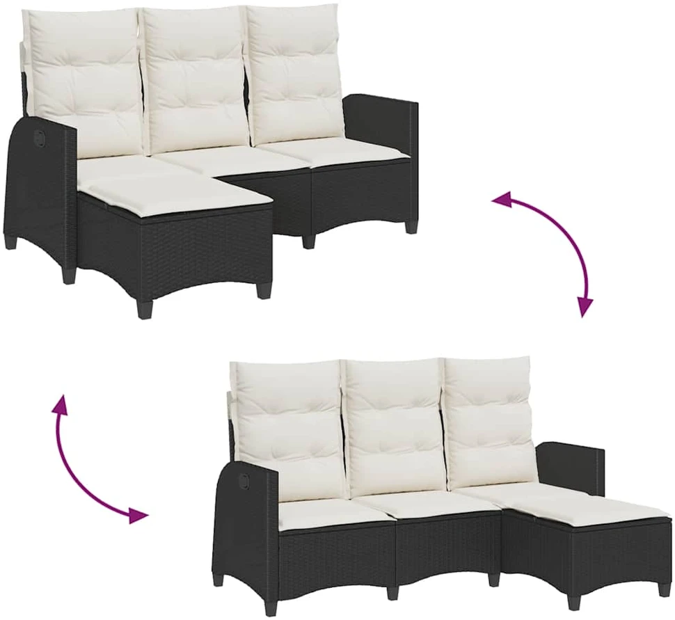 Atlošiama sodo sofa su pagalvėlėmis L formos smėlio juodas